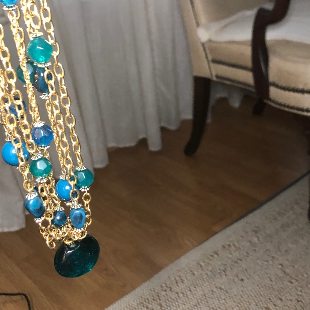 Gold Chain Teal Bead Pendant Necklace - Home Accents